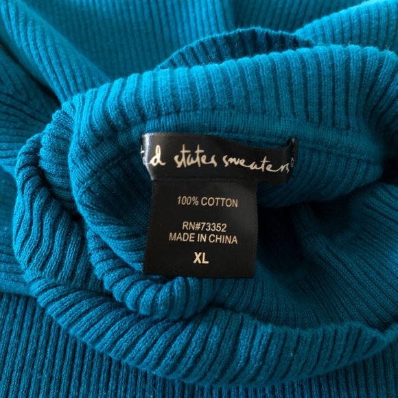 100% cotton blue-green ribbed turtleneck - Picture 2 of 7